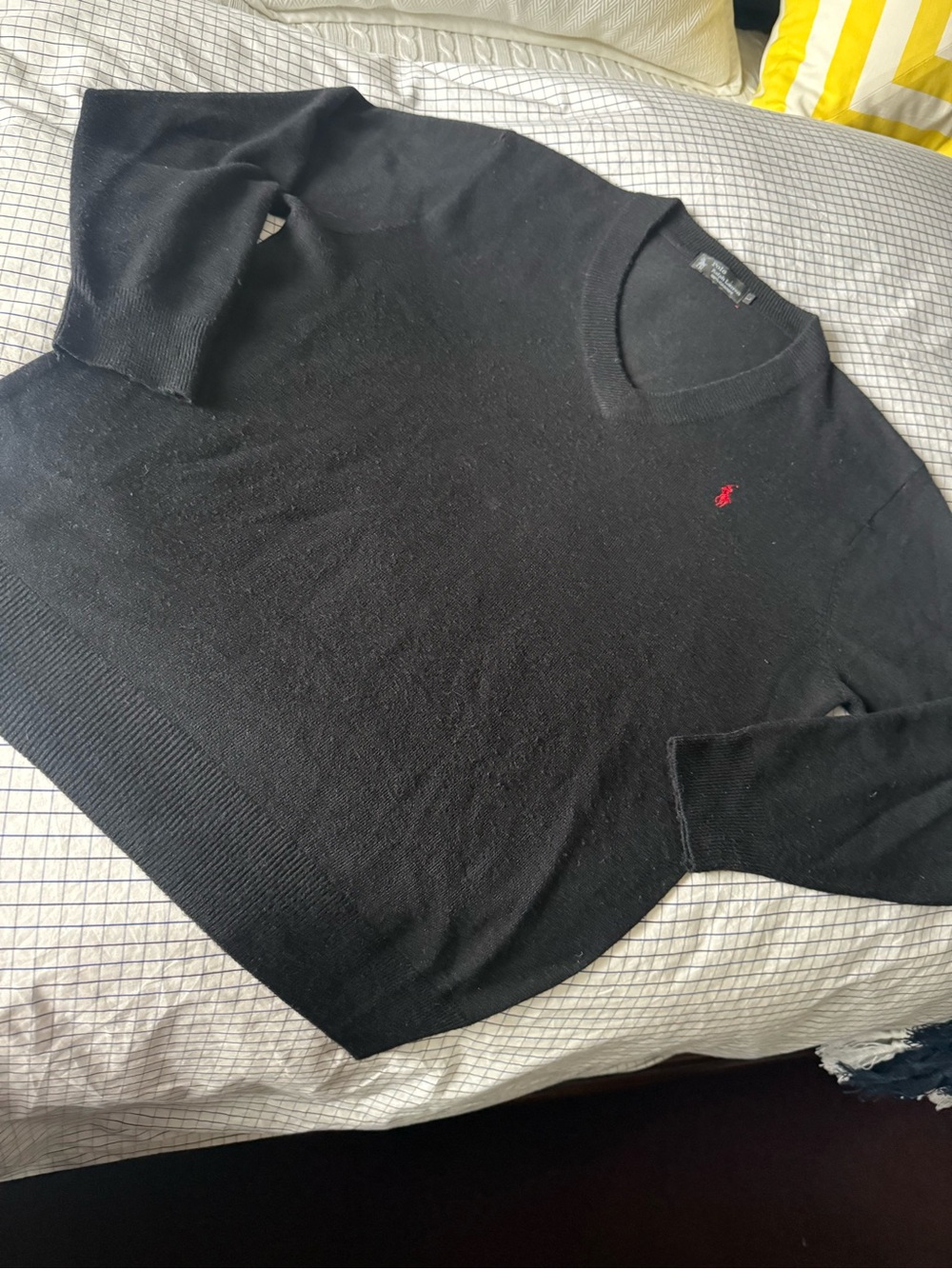 Polo by Ralph Lauren Black V-Neck Sweater with Red Pony 100% Cashmere.